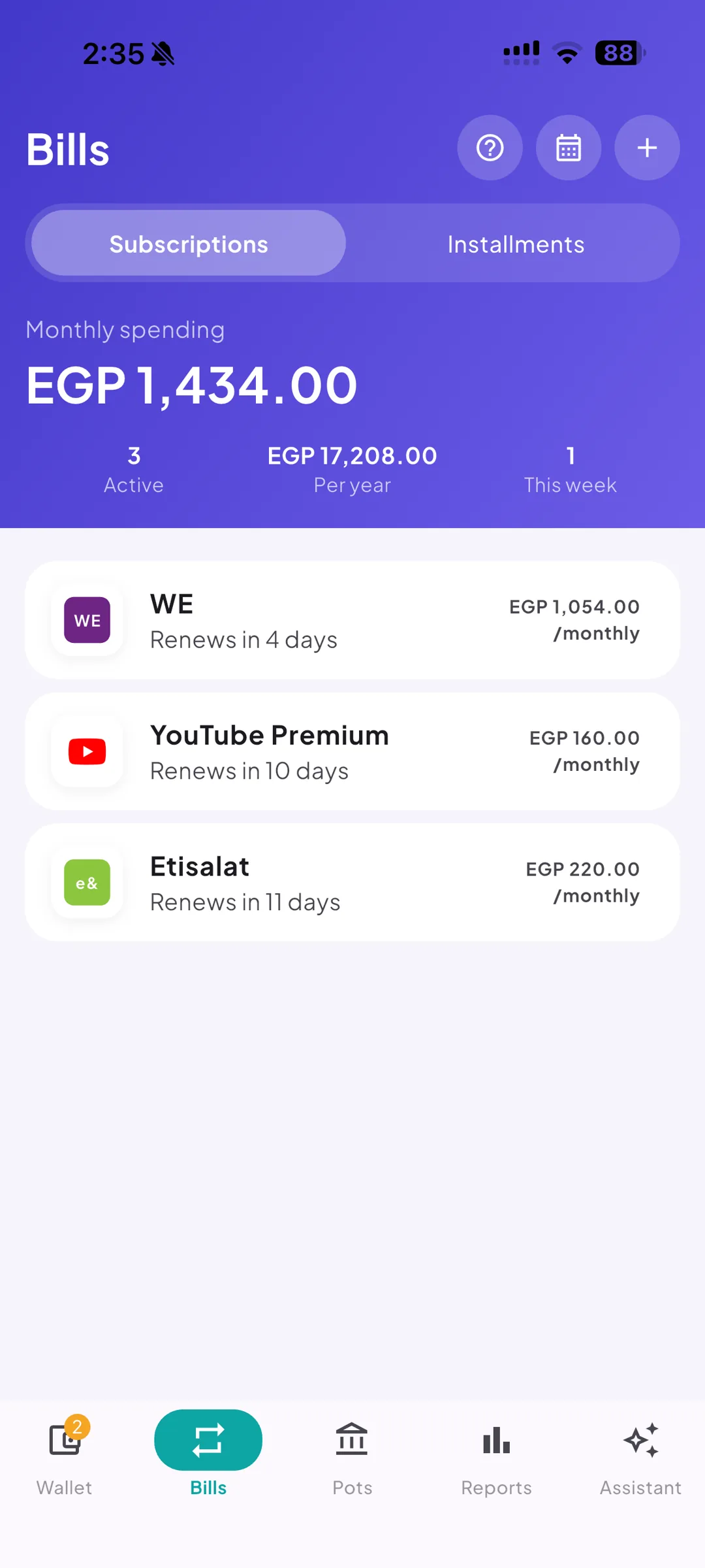 Bills and subscriptions