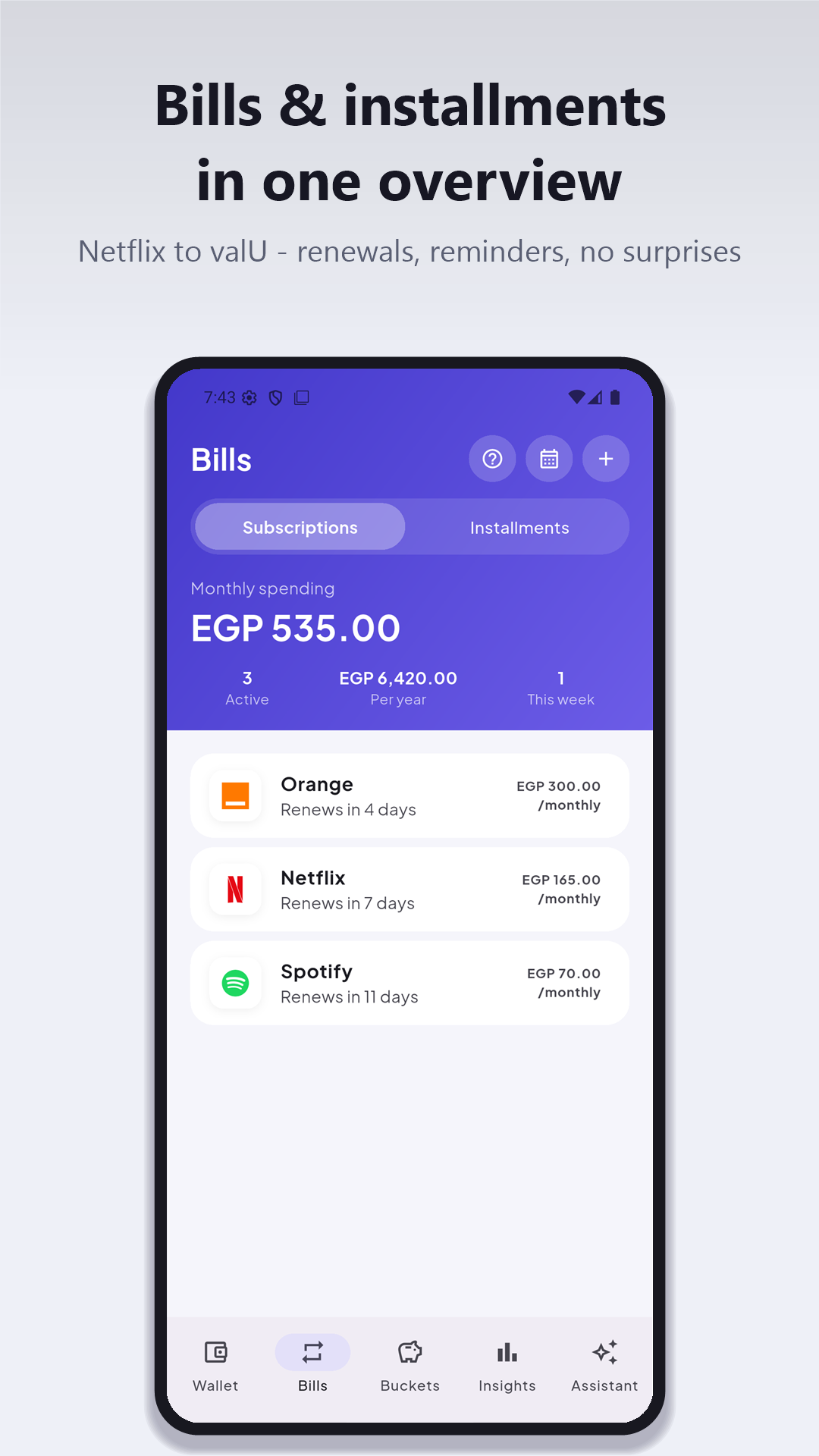 Bills and installments