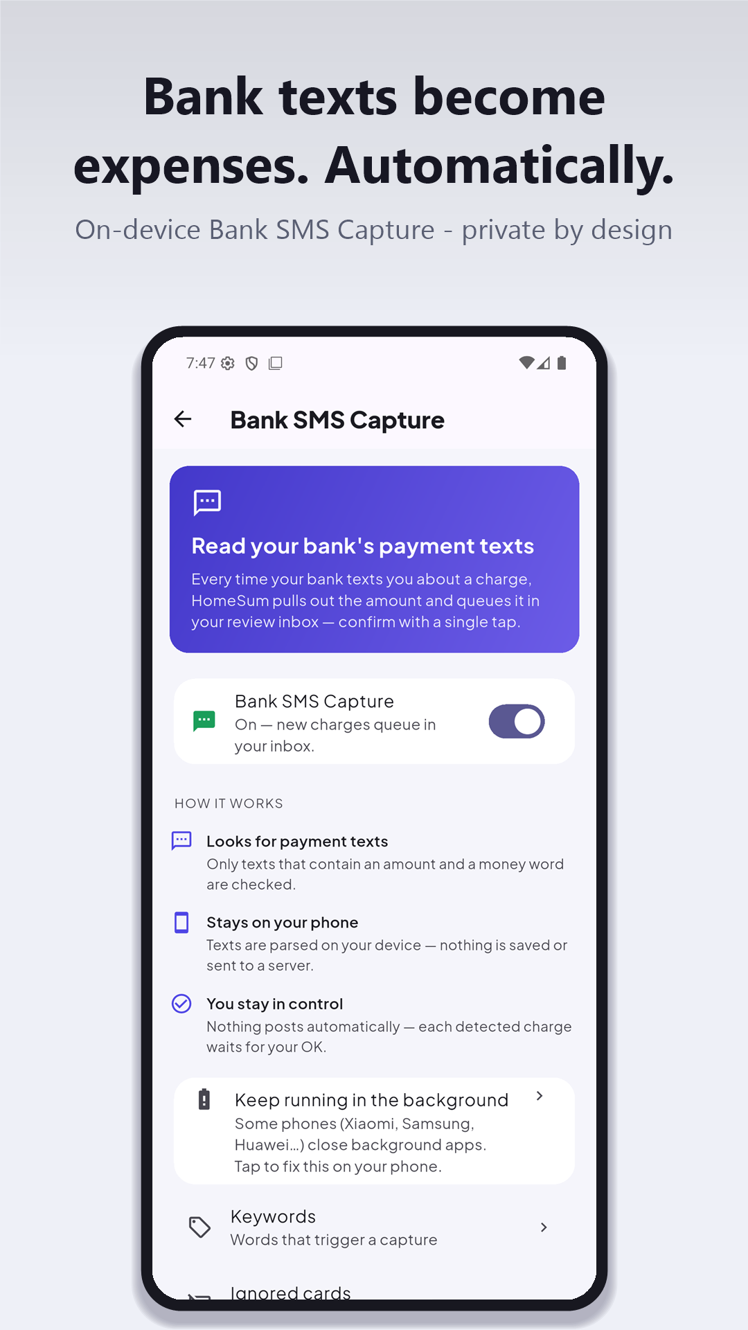 Bank SMS auto-capture